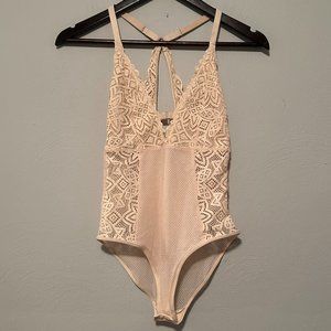 Aerie Laced Blush Pink/Cream Bodysuit Bottom Snaps to Close Size XS